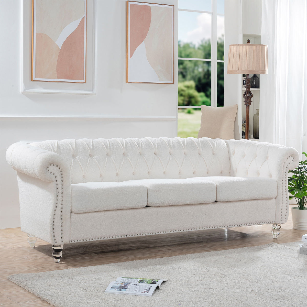 Rolled Arm Chesterfield 3 Seater Sofa with Fire-Resistant Upholstery - Multiple Colors