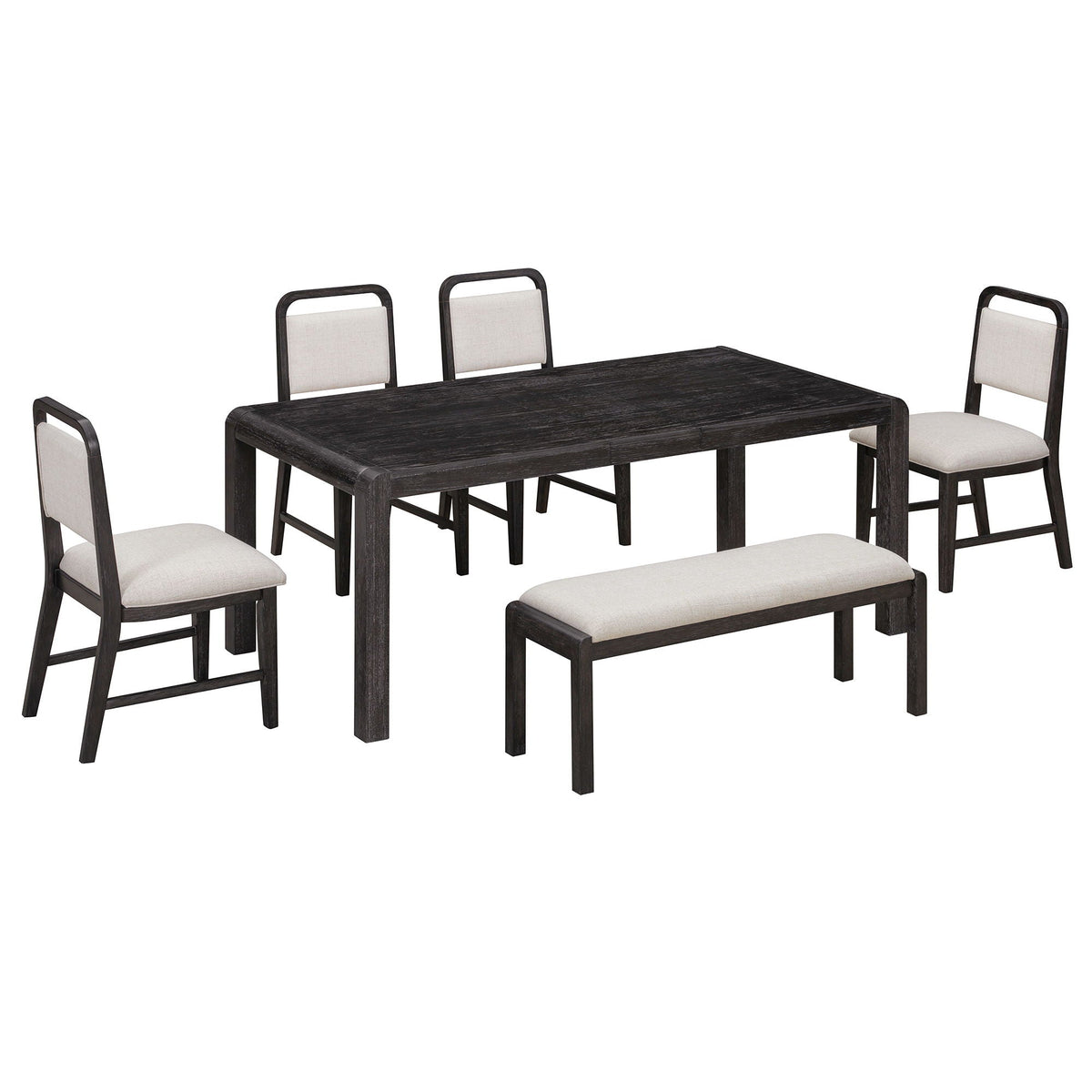 Extendable Dining Table Set with 4 Upholstered Chairs and 1 Bench