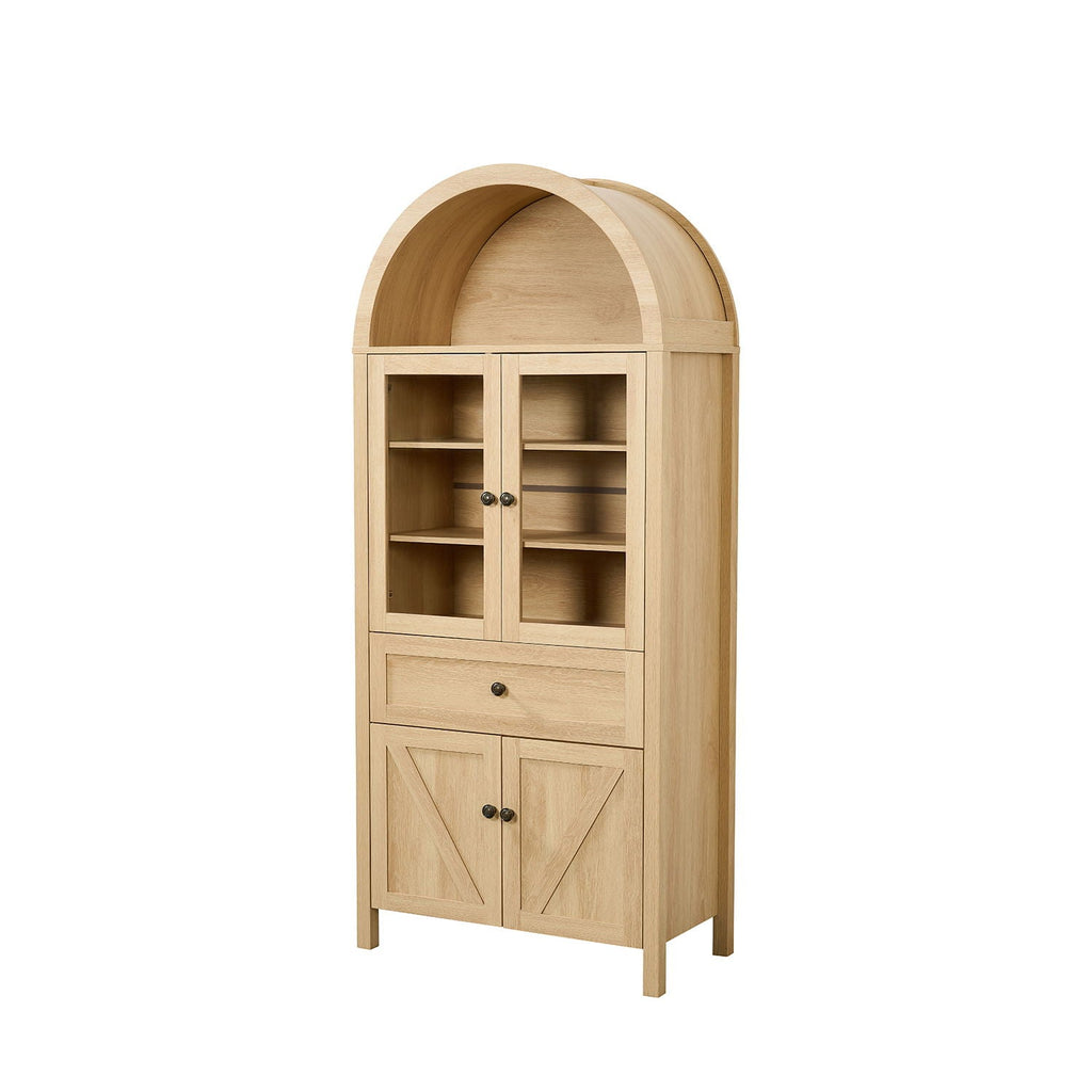 Retro Dome Display Cabinet with Large Storage - Light Brown