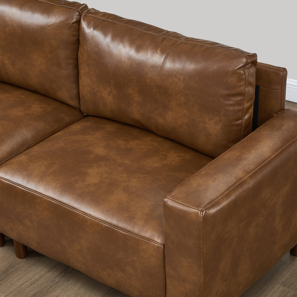 Big Loveseat for Living Room with Breathable PU Leather - Brown