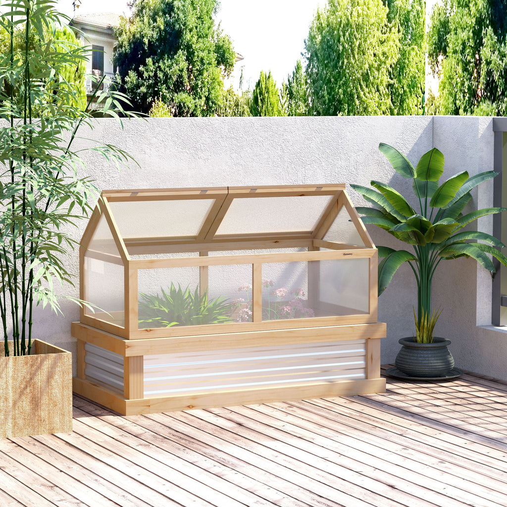 Raised Garden Bed with Polycarbonate Greenhouse - Natural