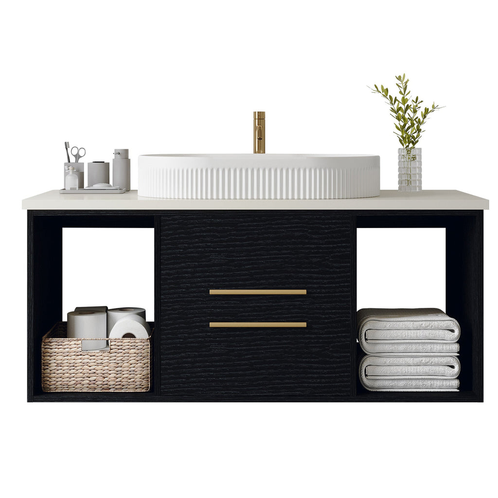 Modern 39.4-In Wall-Mounted Bathroom Vanity with Oval Ceramic Sink