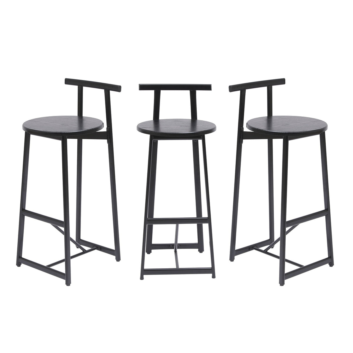 Modern Bar Stools with Backrest for Kitchen – Set of 3 – White or Black