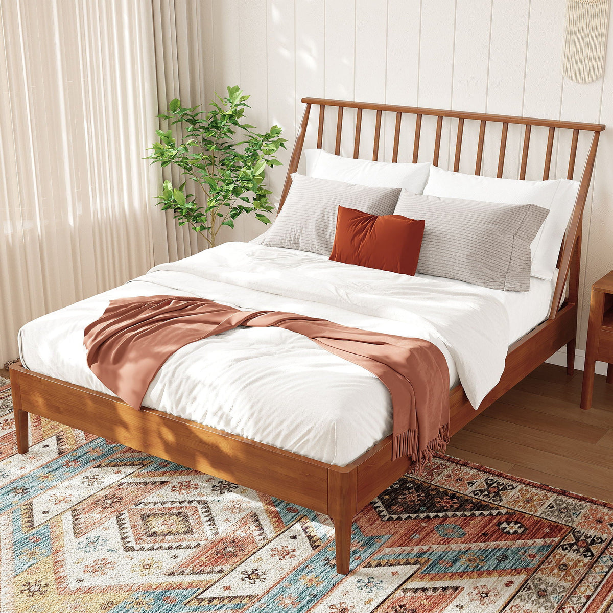 Bohemian Platform Bed with Tall Headboard - Dark Brown or Black