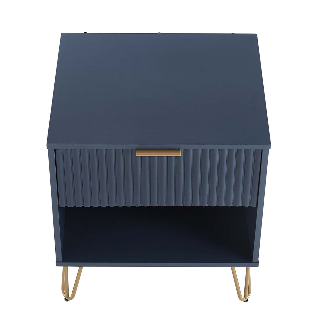 Modern Nightstand with Fluted Drawer and Metal Handles - Multiple Colors