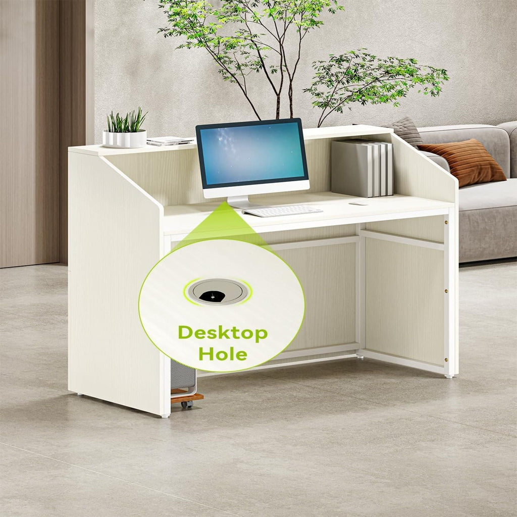 Modern Reception Desk with Cable Grommet & Privacy Panels - Black or White