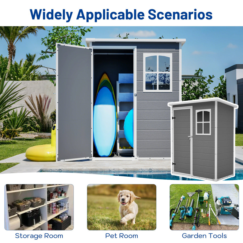 5x3ft Resin Shed with Weather-Resistant Resin - Gray