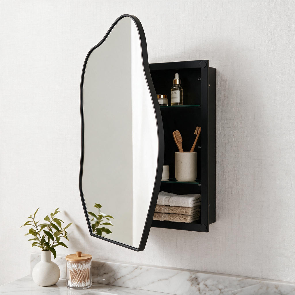 Irregular Cloud-Shaped Medicine Cabinet with Adjustable Glass Shelves - Matte