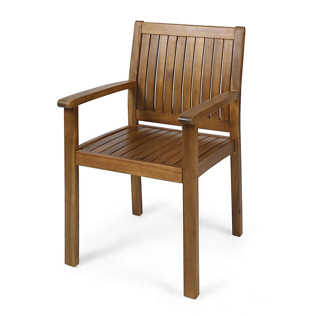 Amethyst Outdoor Dining Chair Set with Slat Design - Natural