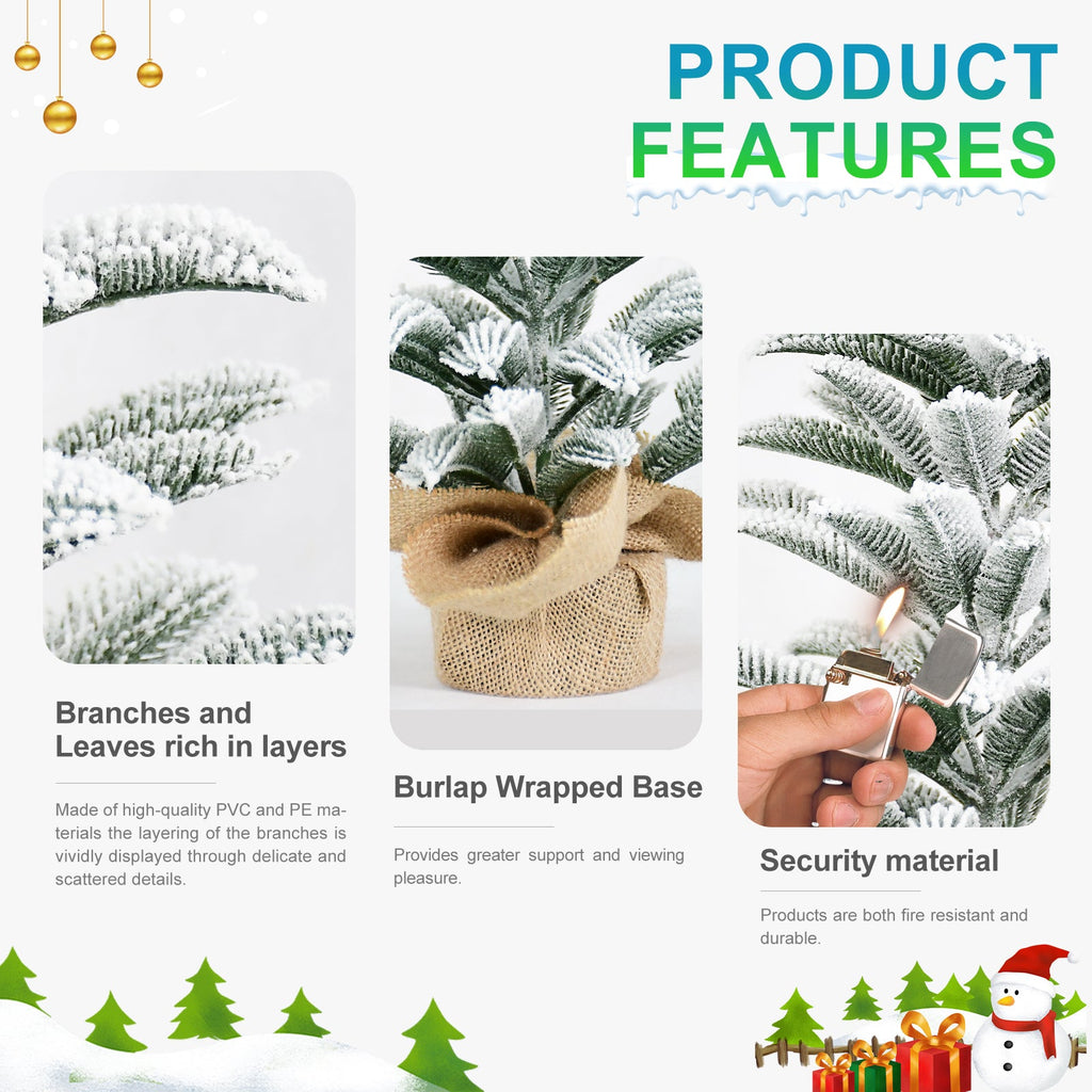 50CM Flocked Tabletop Christmas Tree with Realistic Flocked Branches - Green