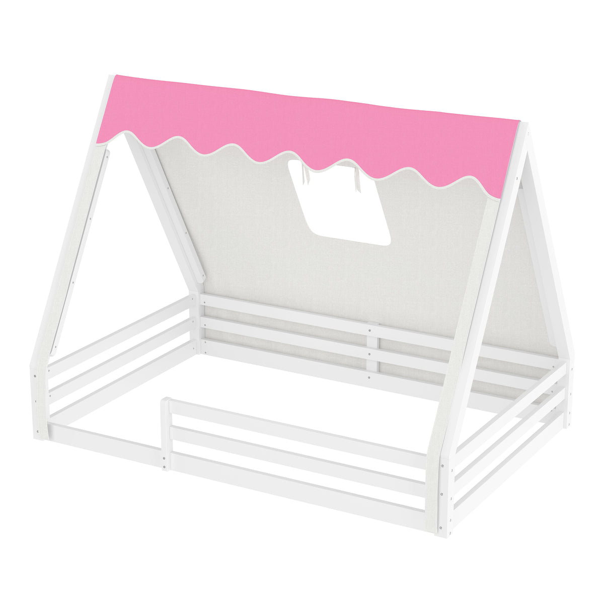 Full Size House Floor Bed with Tent and Light - Pine, MDF, and Plywood
