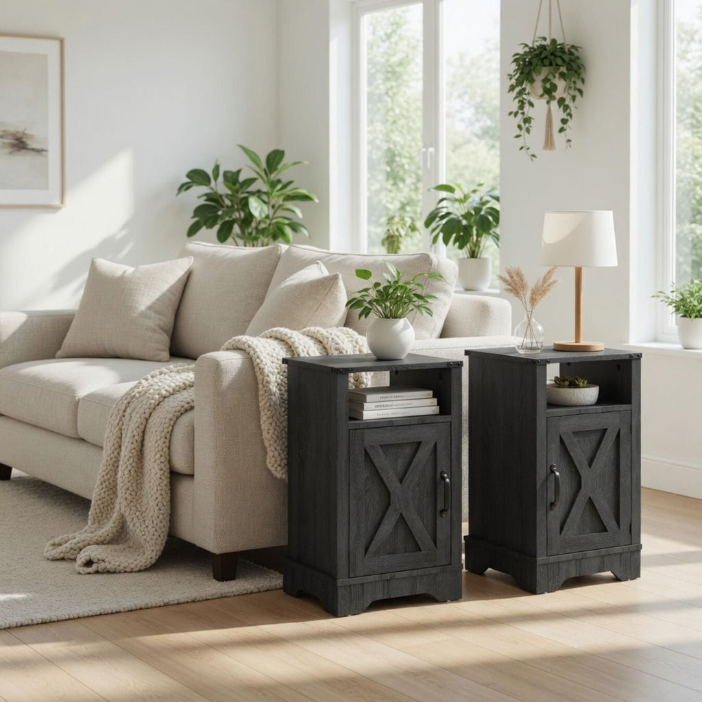 Farmhouse Nightstand with Charging Station & Storage - Multiple Colors