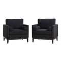 Wide Modern Farmhouse Performance Accent Chair With Legs, Wood Base