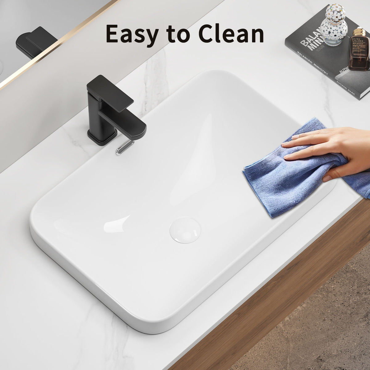 Undermount Bathroom Sink with Seamless Integration - Milk White