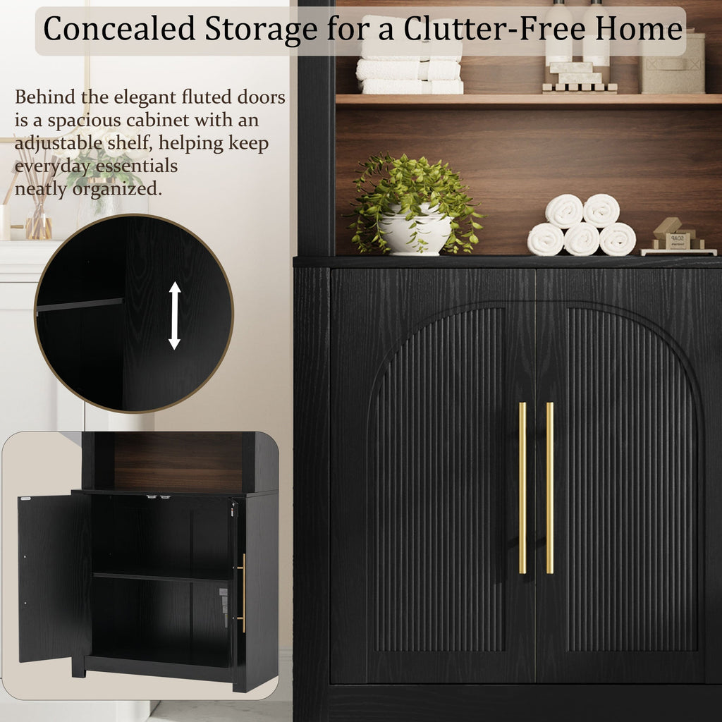 Modern Black Bookcase with Storage Cabinet - Black