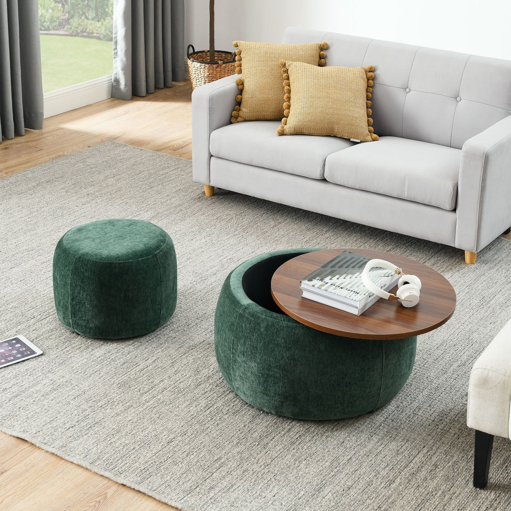 Round Storage Ottoman with 2 in 1 Function - Multiple Colors