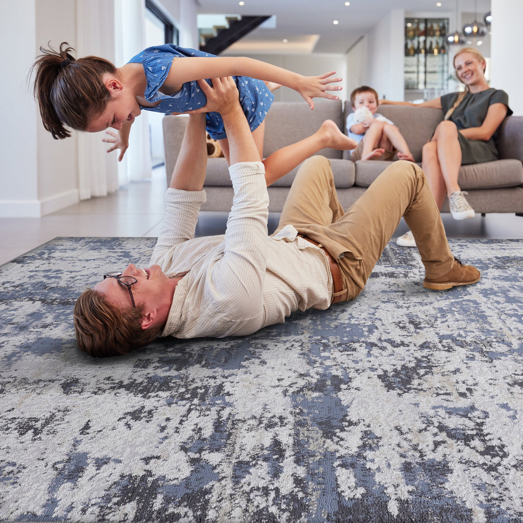 NAAR PAYAS Collection 8X10 Grey / Denim / Abstract Area Rug