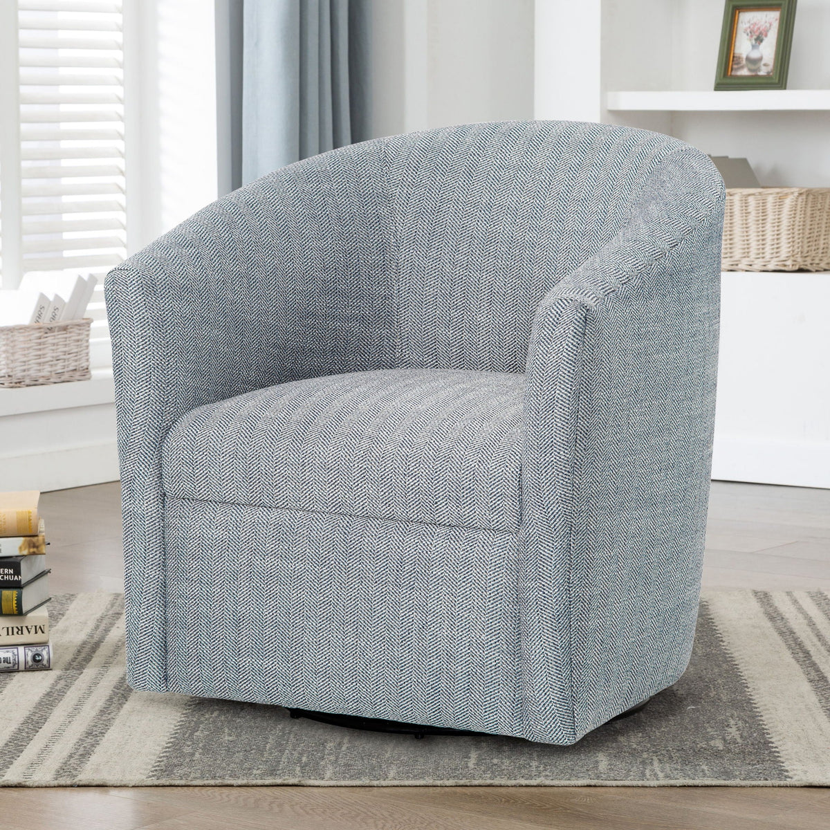 Swivel Barrel Chair with 360 Degree Rotation - Beige, Light Blue, or Red