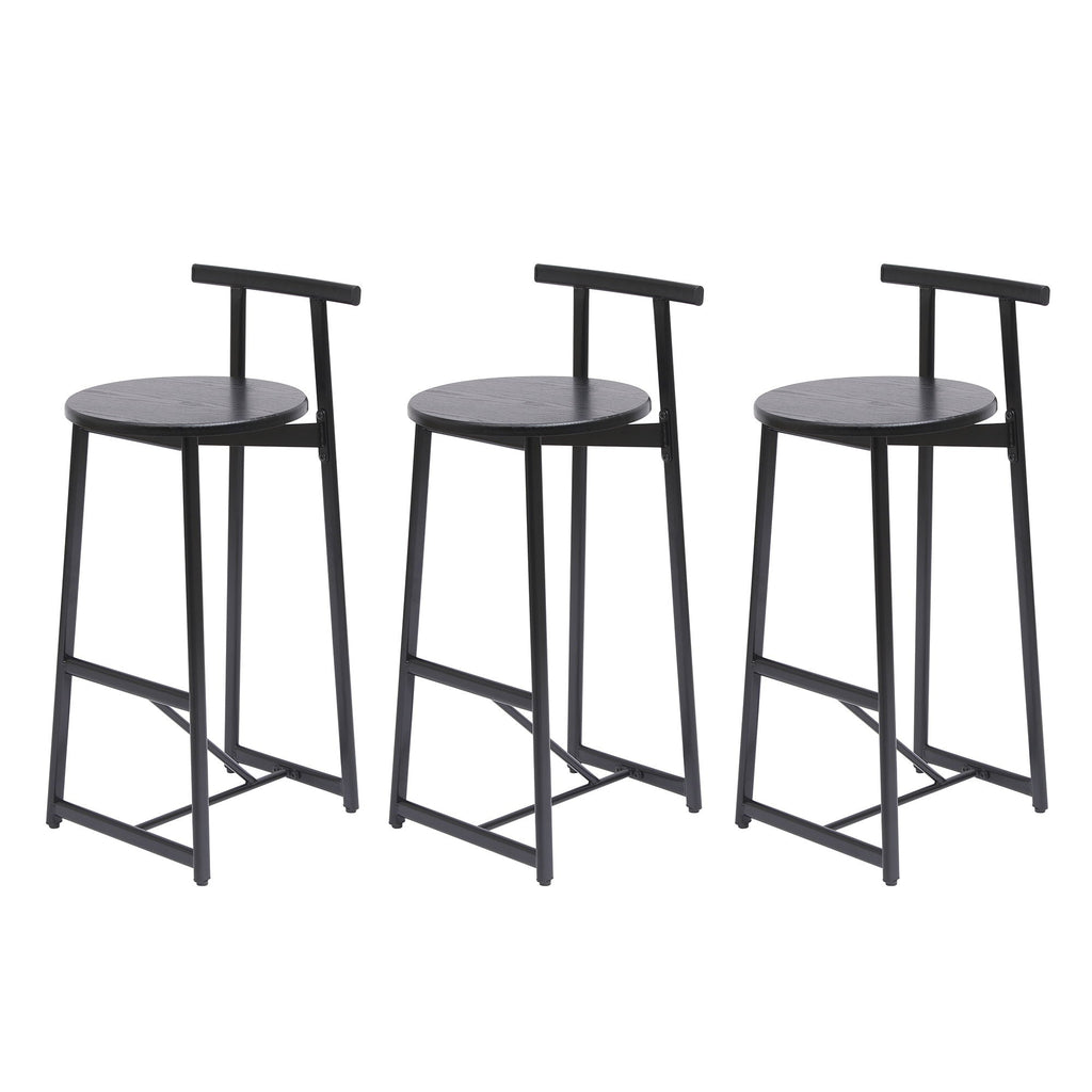 Modern Bar Stools with Backrest for Kitchen – Set of 3 – White or Black