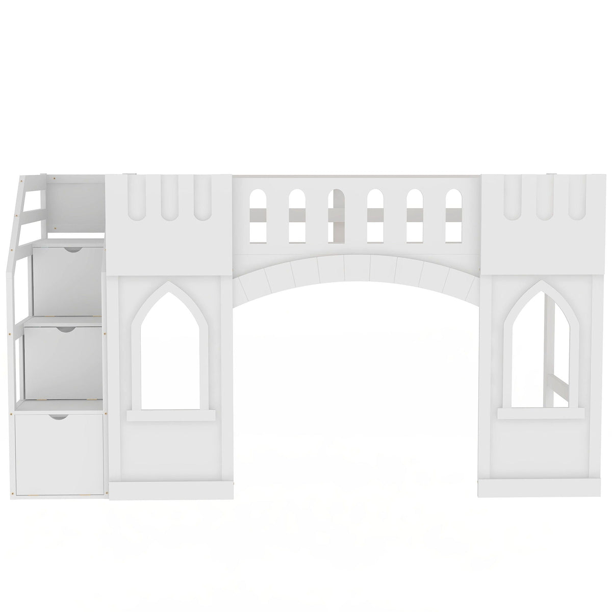 Loft Bed With Storage Staircase and Windows - Twin Size