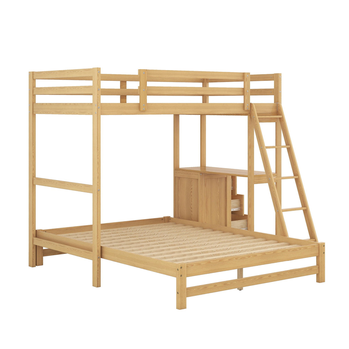 Bunk Bed with Built-In Desk and 3 Drawers - Twin over Full