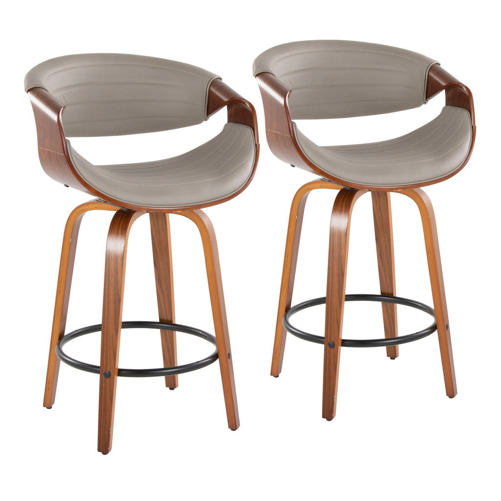 Mid Century Modern Counter Stools with Swivel and Tufted Upholstery - Beige or Pearl Silver