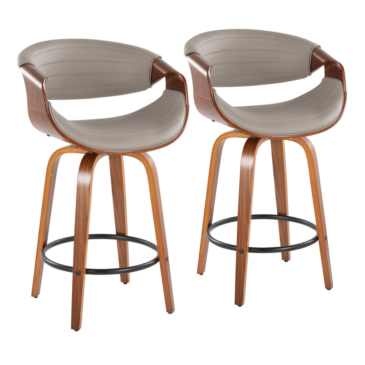 Mid Century Modern Counter Stools with Swivel and Tufted Upholstery - Beige or Pearl Silver
