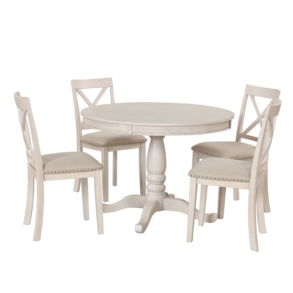 Modern Dining Table Set for 4 with Curved Back Chairs - Beige or Light Brown