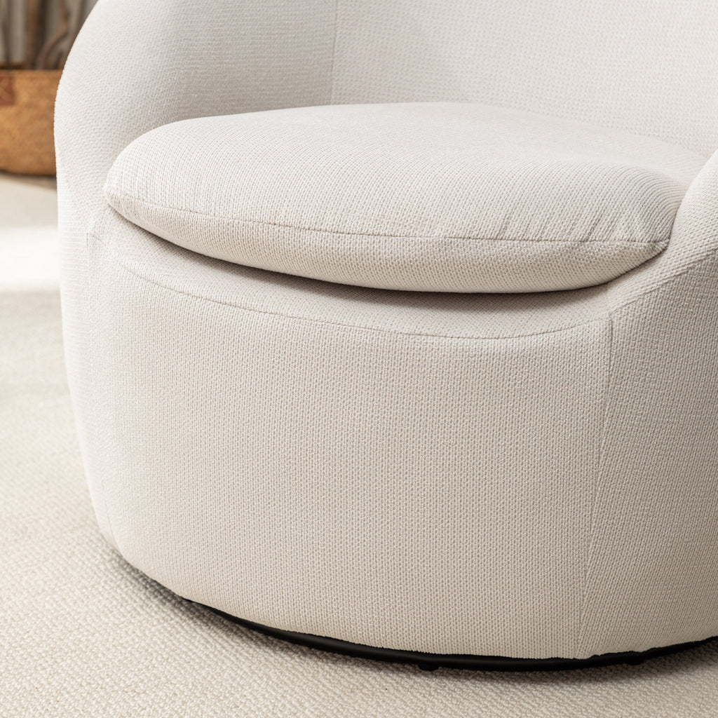 Winnie Modern Teddy Fabric Barrel Chair with 360° Swivel - Beige