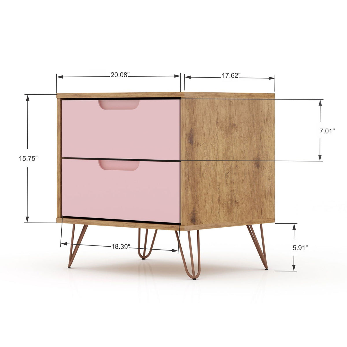 2 Drawer Nightstand with Durable Splayed Legs - Multiple Colors