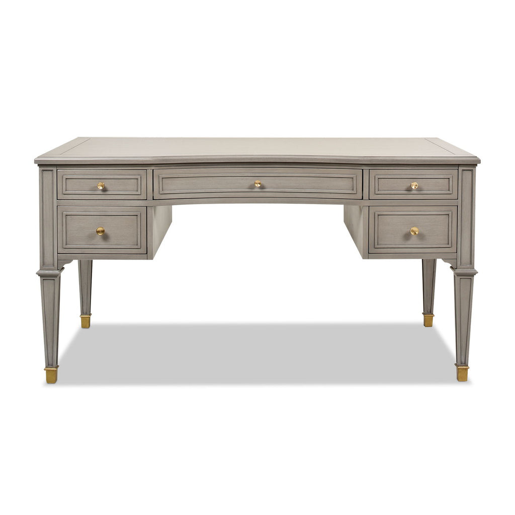 Dauphin 5 Drawer Executive Desk with Solid Rubber Hardwood - Gray or Light Brown