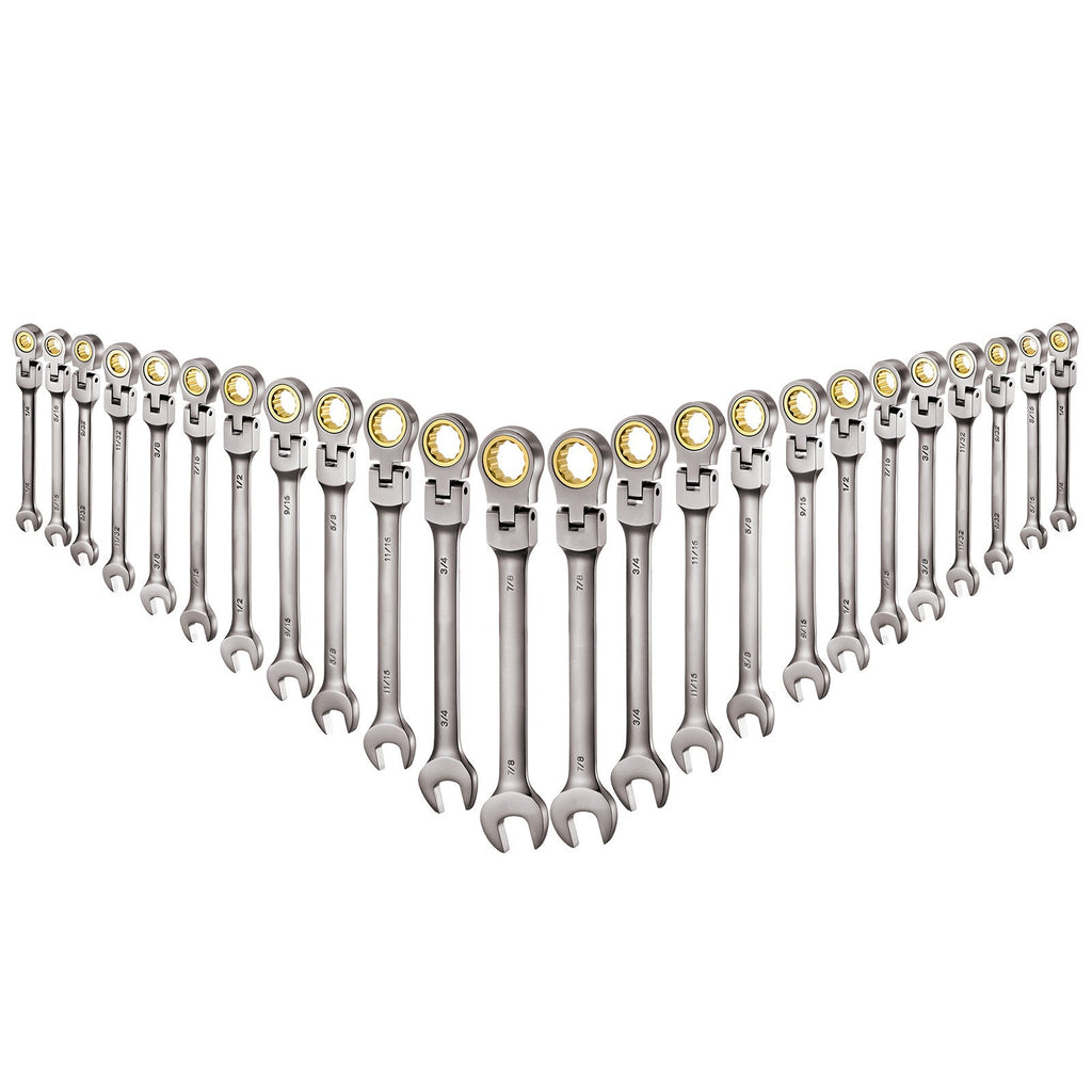 Flex-Head Ratcheting Wrench Set with Storage Case – 24-Piece SAE & Metric