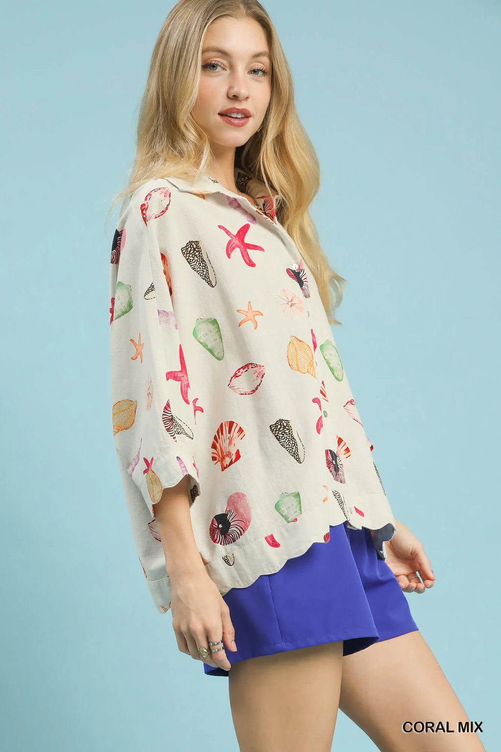 Umgee Seashell & Starfish Print Button-Down Top