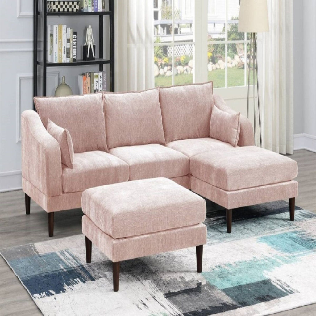Modular L-Sectional Set with Ottomans - Pink
