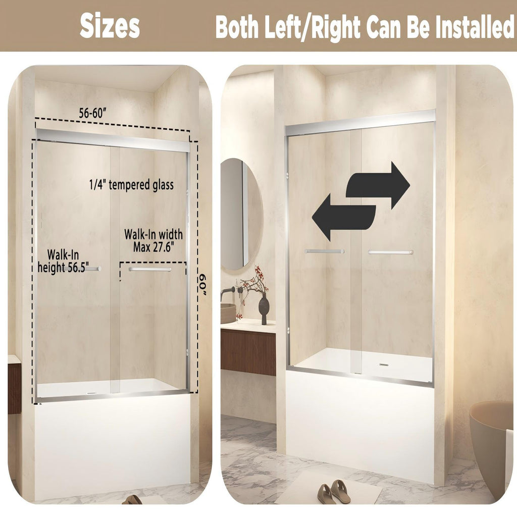 Double Sliding Shower Door with Explosion Proof Film - Black, Gray, or Dark Gray