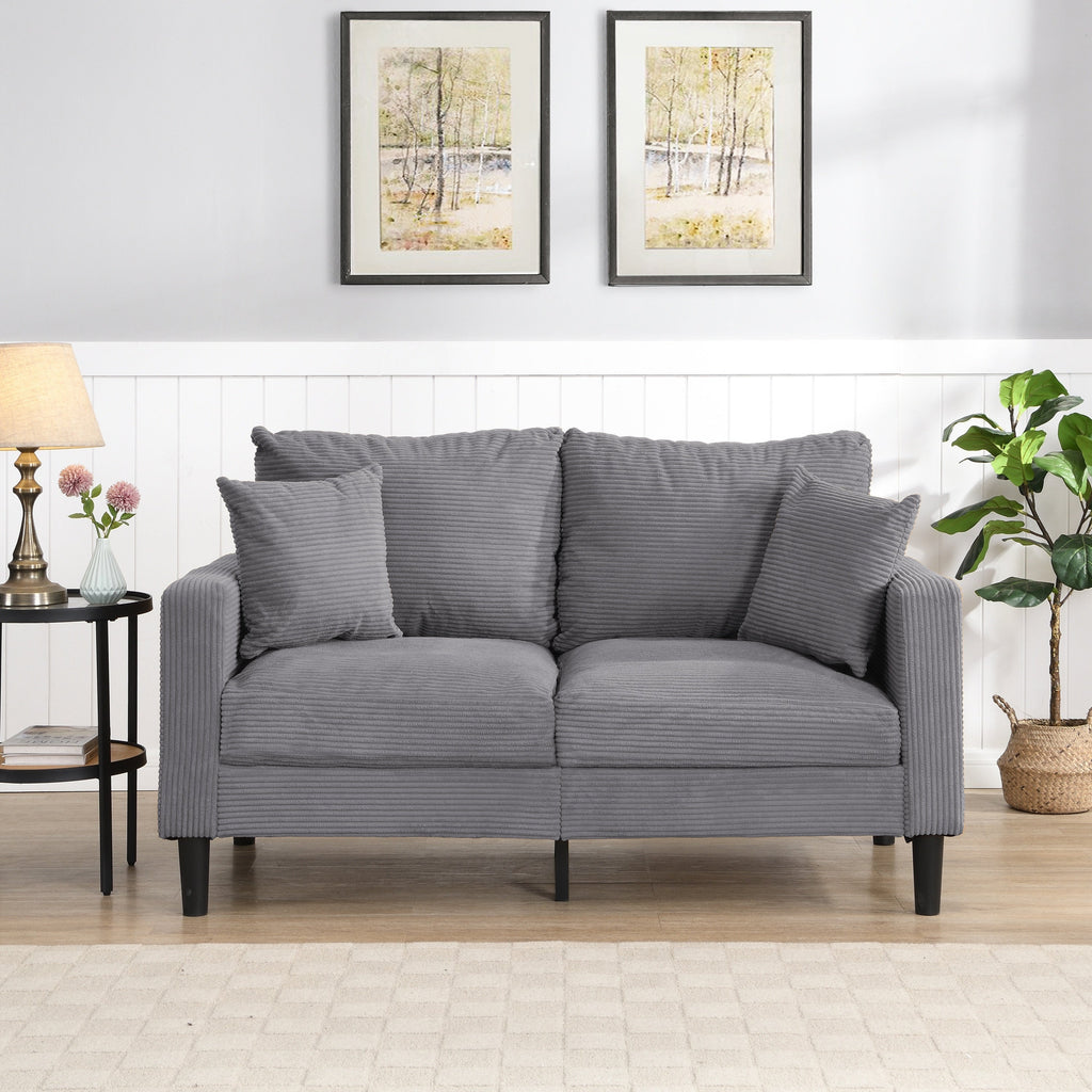 Modern Upholstered Light Gray Loveseat Sofa with Wooden Frame for Small Spaces