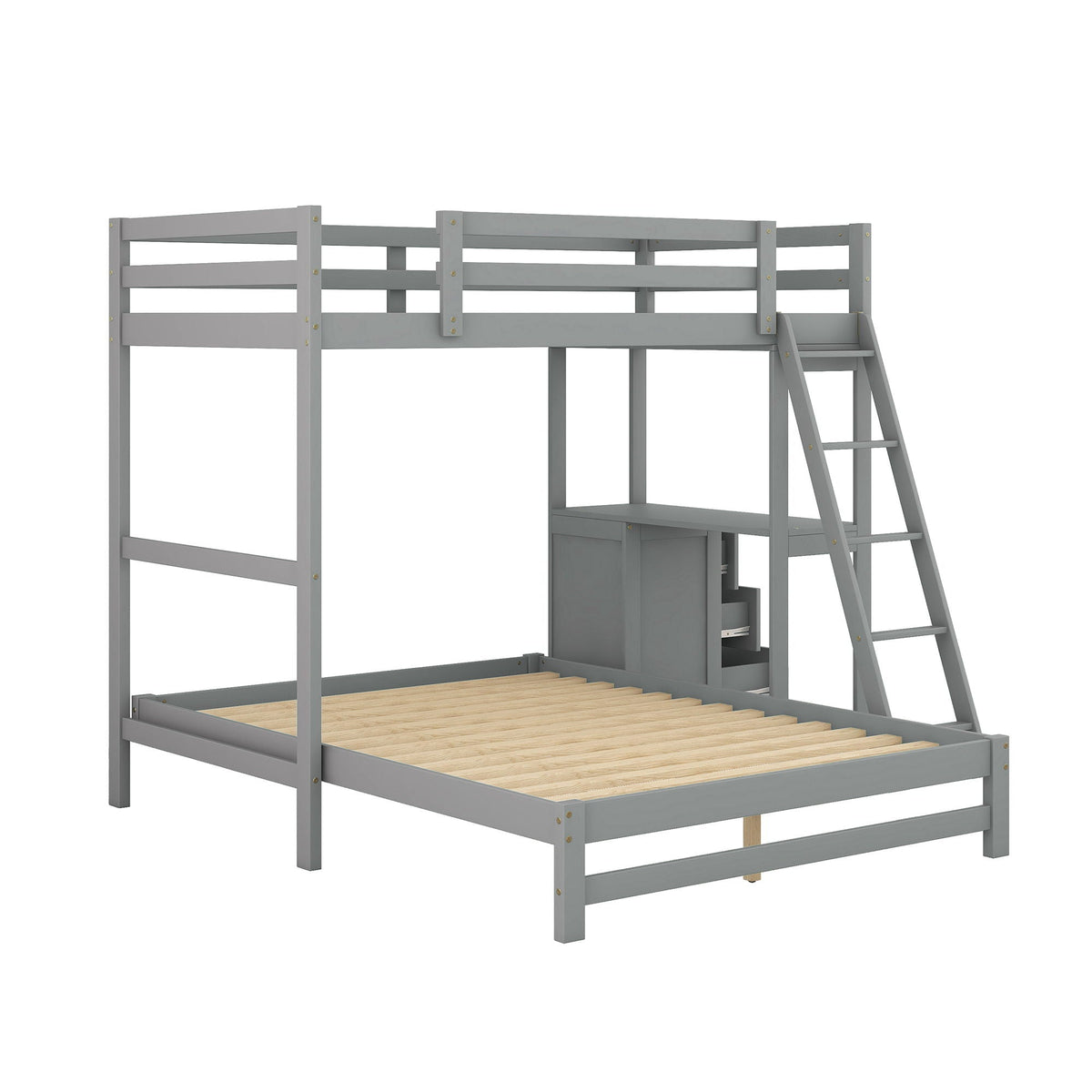 Bunk Bed with Built-In Desk and 3 Drawers - Twin over Full
