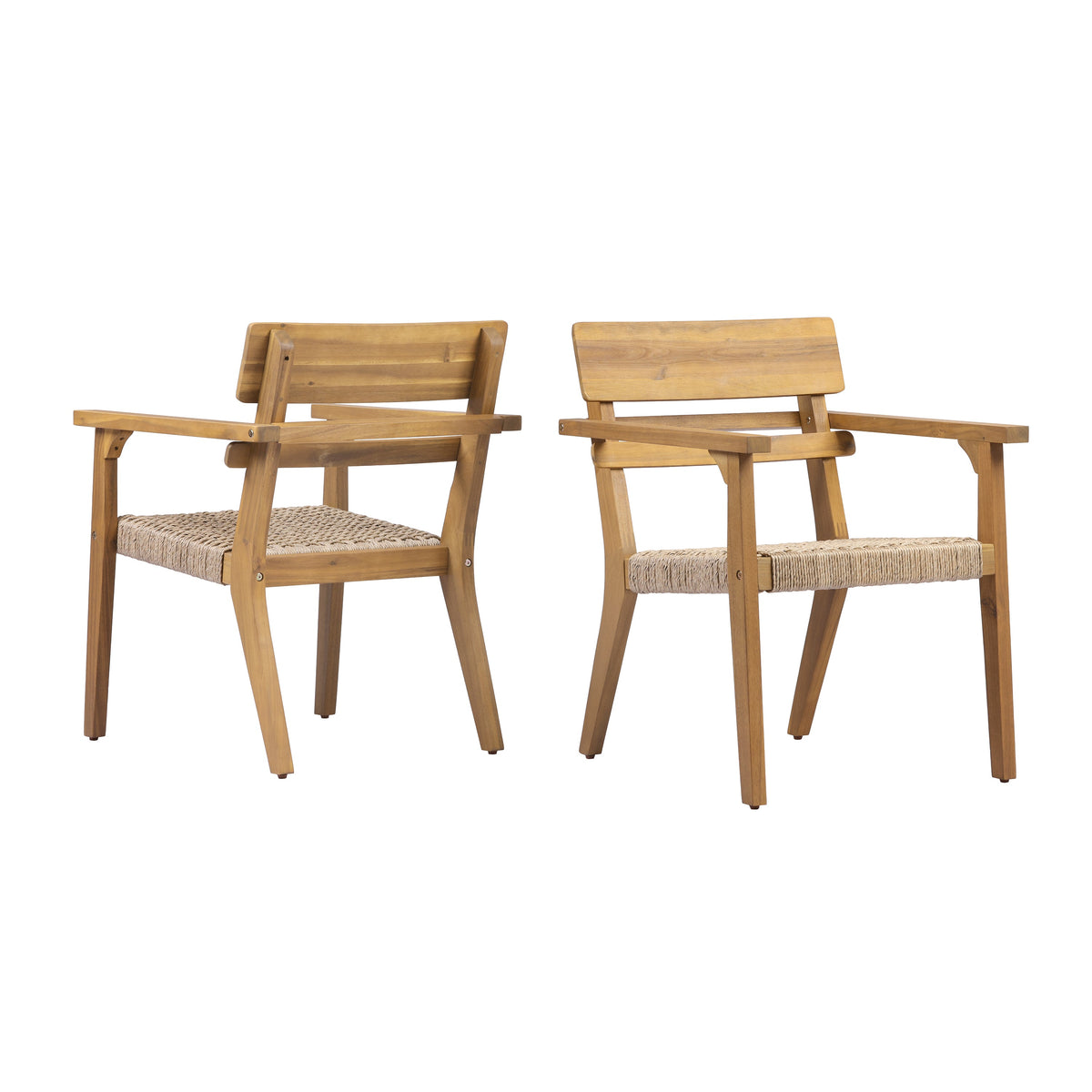 Outdoor Acacia Wood Dining Chairs with Woven Wicker Seats - Natural