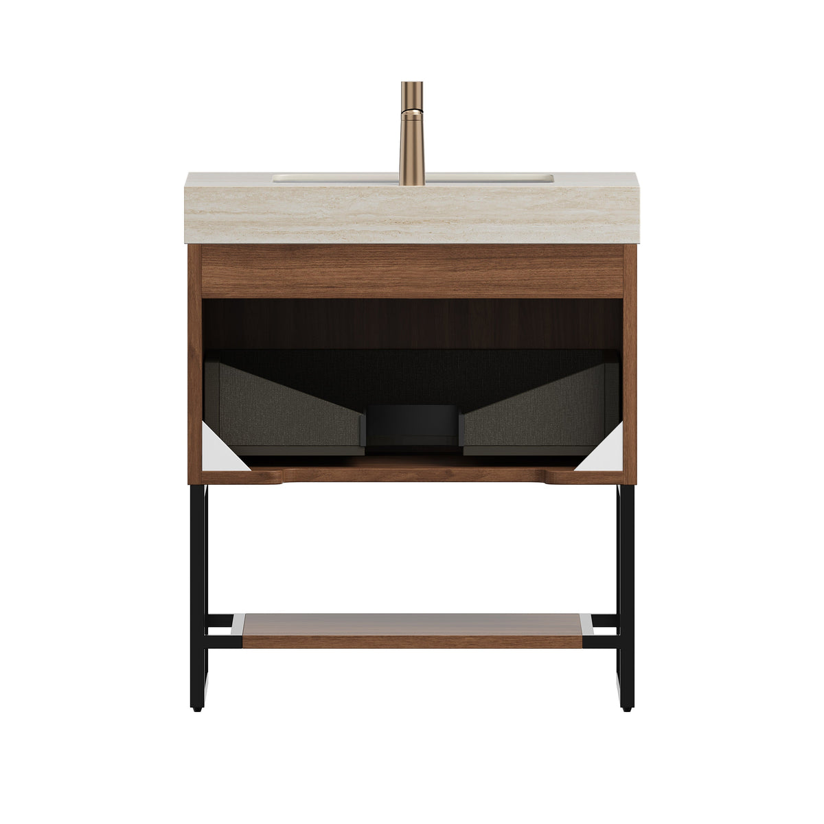 YOLAN 30" Bathroom Vanity with Sintered Stone Sink Top - Walnut
