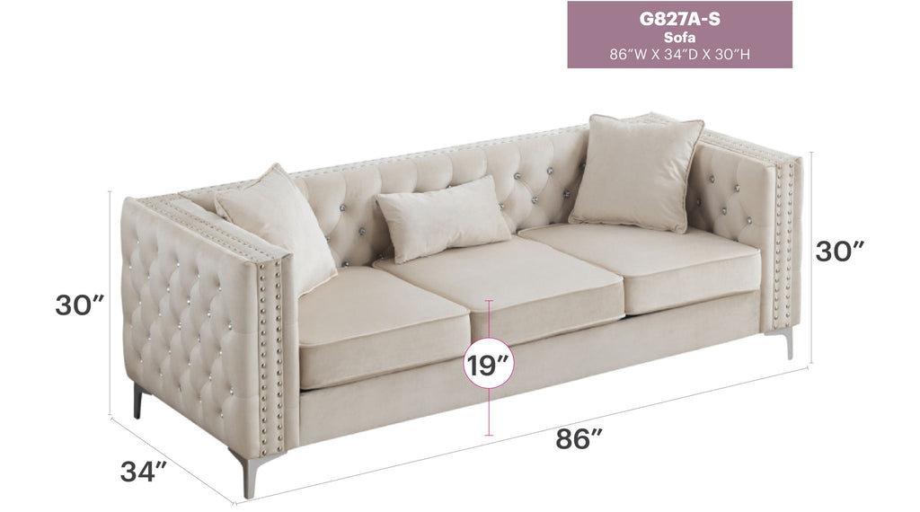 Paige Tufted Sofa with Faux Diamond Buttons - Multiple Colors