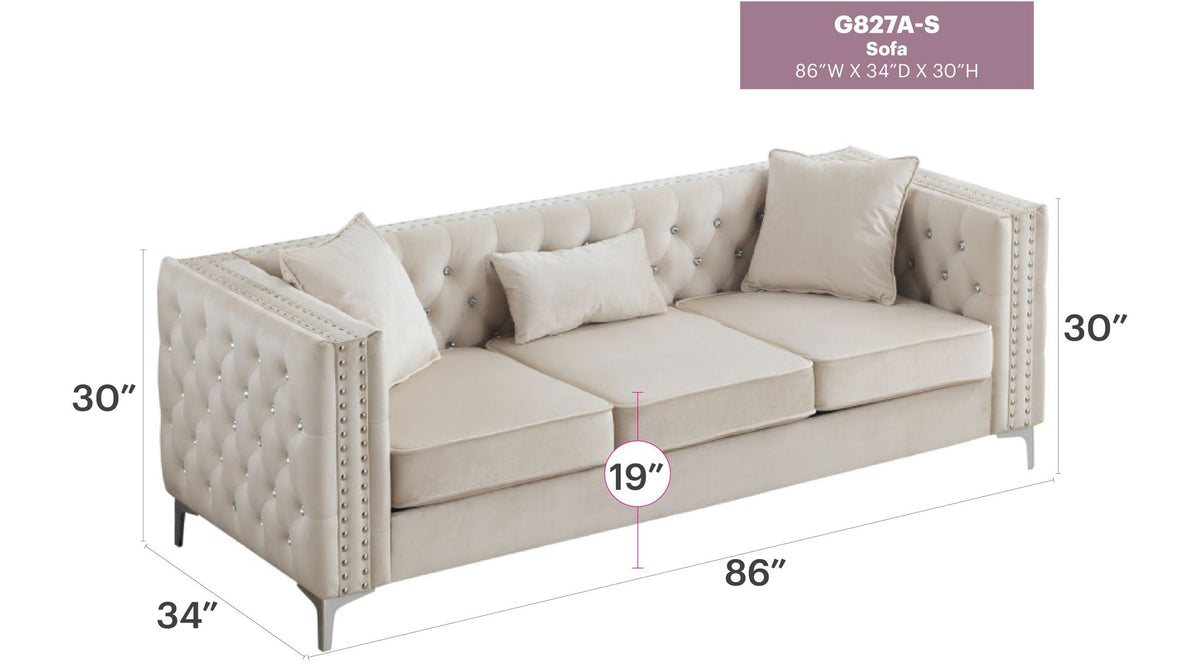 Paige Tufted Sofa with Faux Diamond Buttons - Multiple Colors