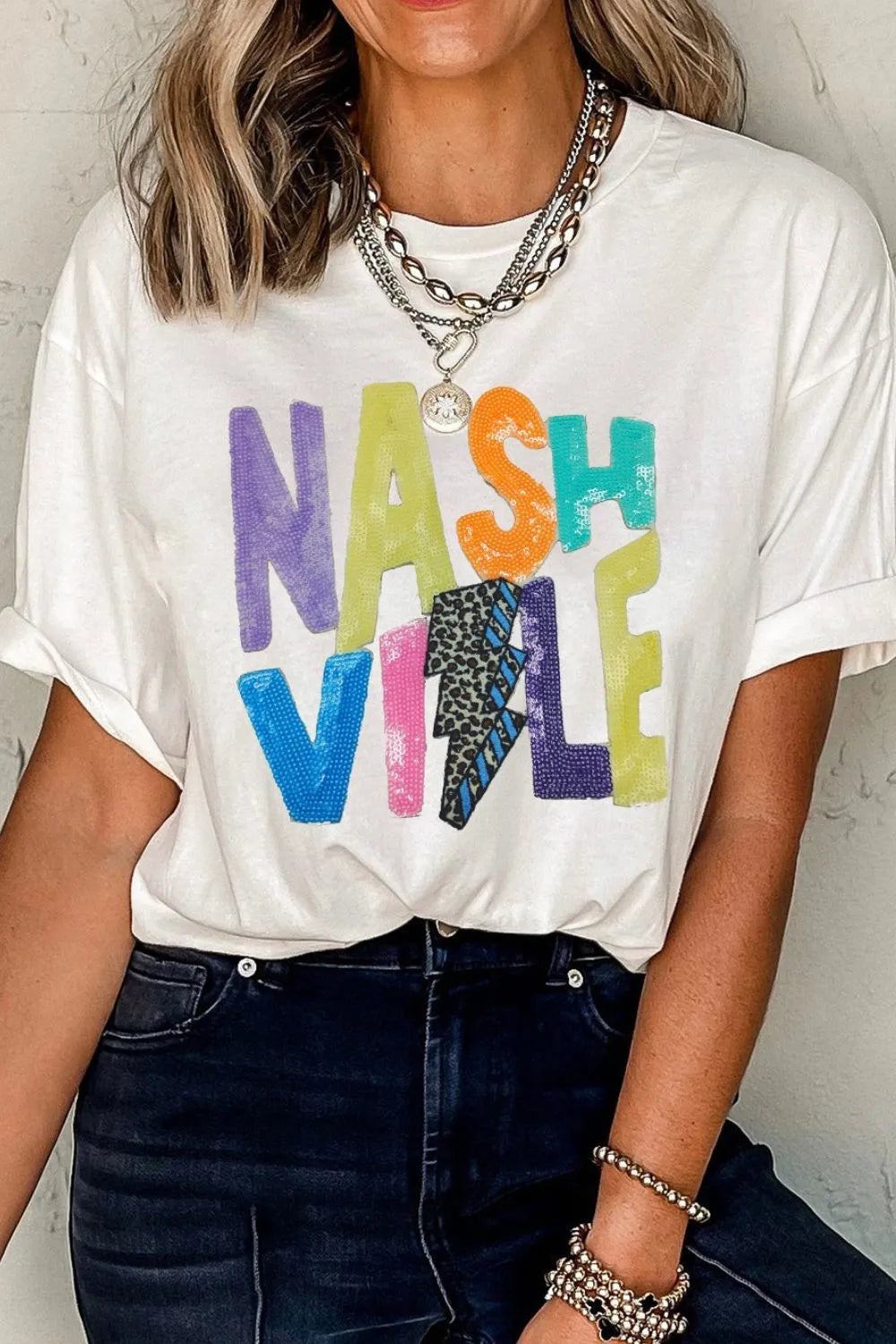Nashville Sequin Round Neck T-Shirt