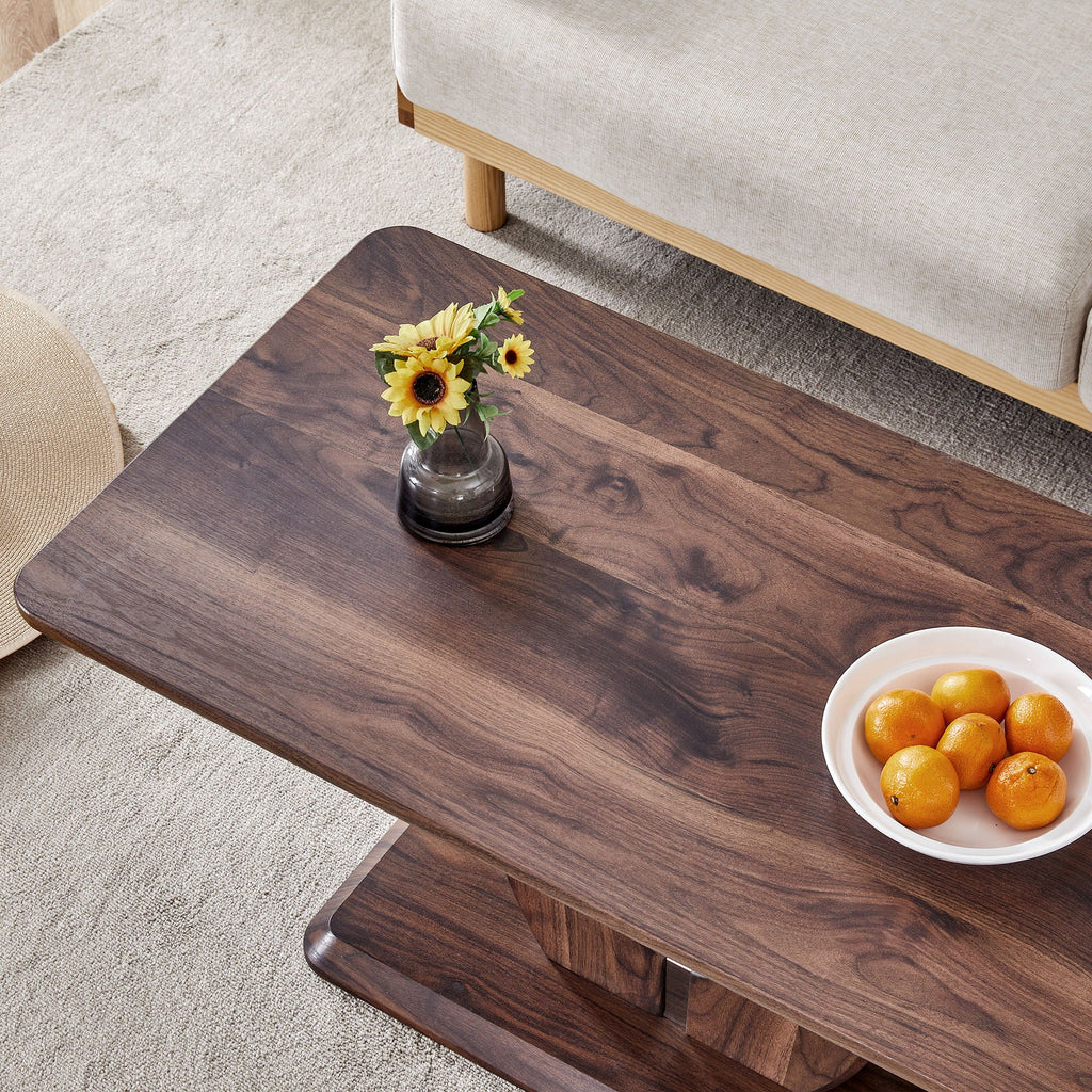 Modern Minimalist Rectangular Coffee Table with Walnut Grain Finish - Dark Brown