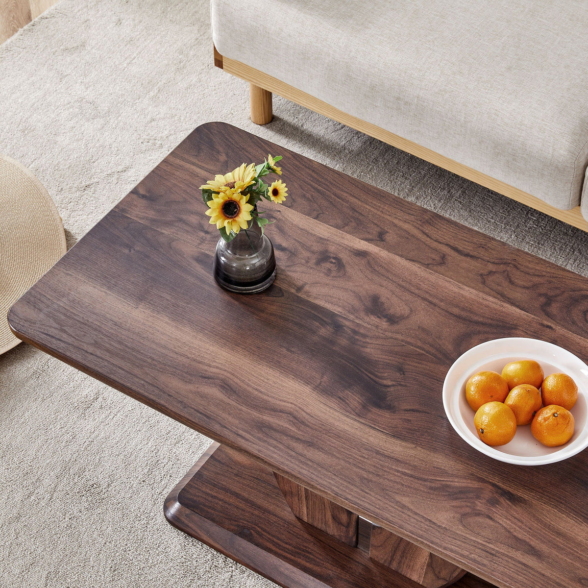 Modern Minimalist Rectangular Coffee Table with Walnut Grain Finish - Dark Brown