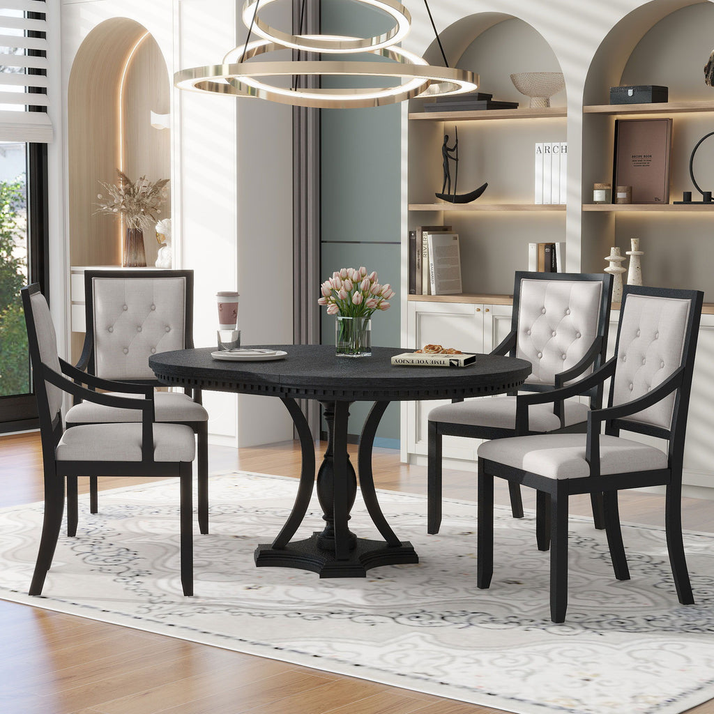 Extendable 5 Piece Dining Set with Cushioned Chairs - Black/Oak