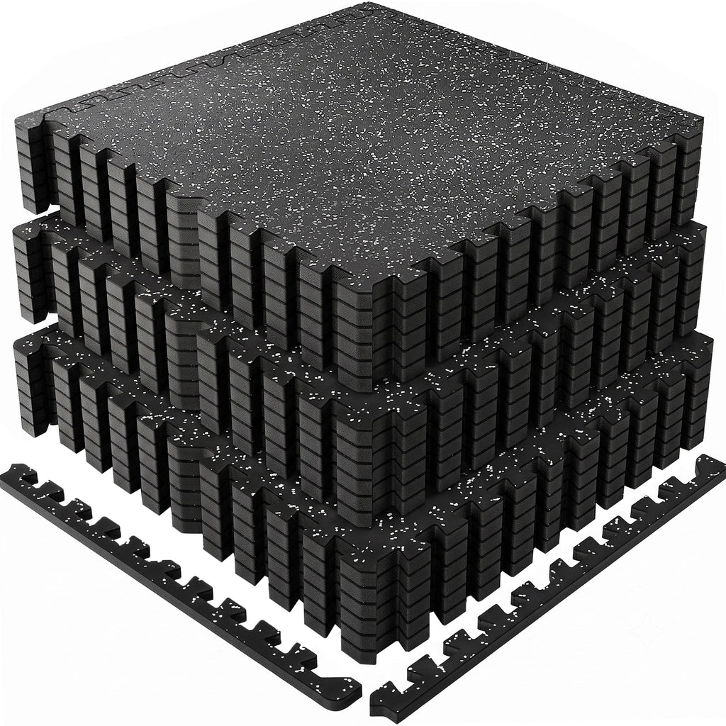 0.79 Inch Thick Gym Floor Mats with Interlocking Design - Black