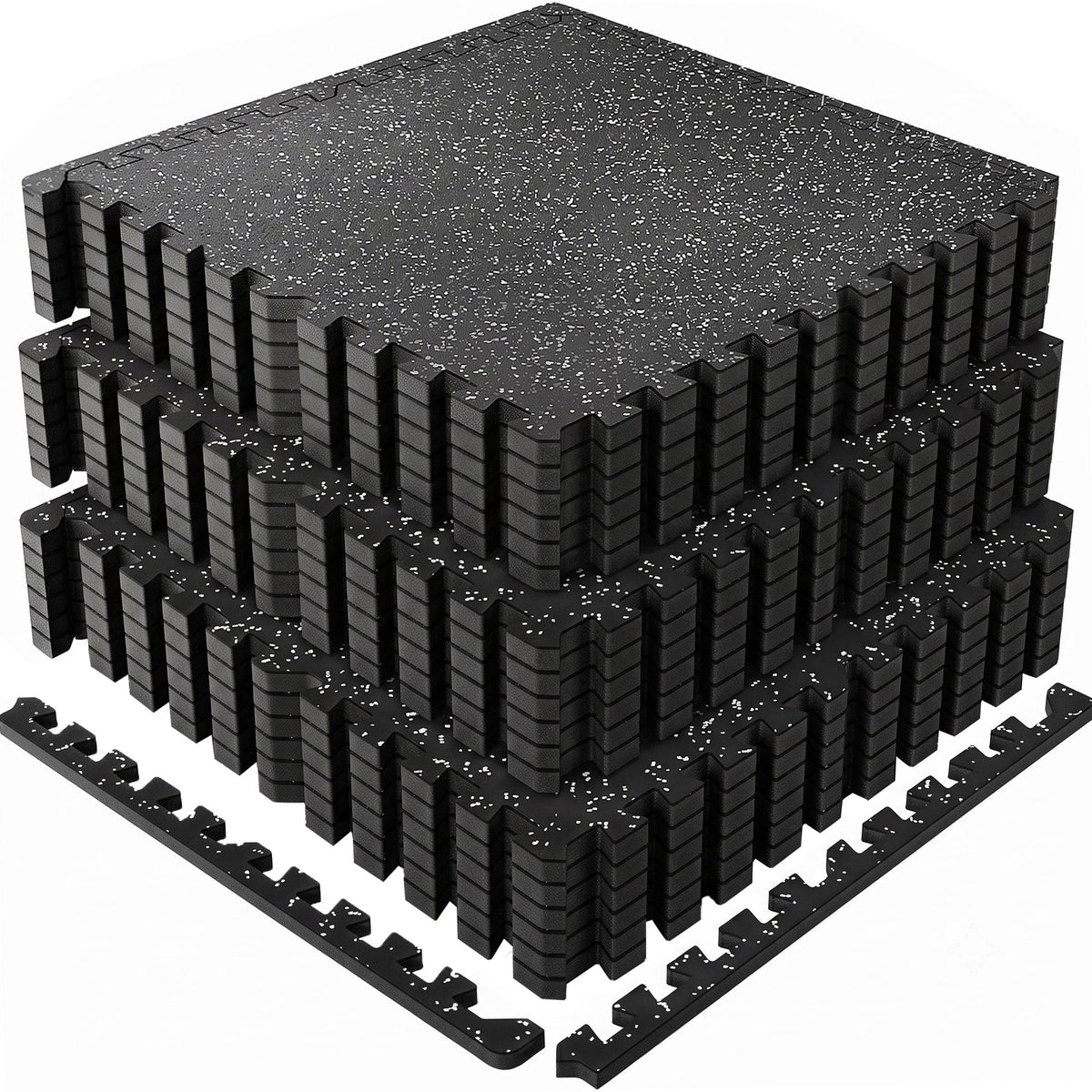 0.79 Inch Thick Gym Floor Mats with Interlocking Design - Black