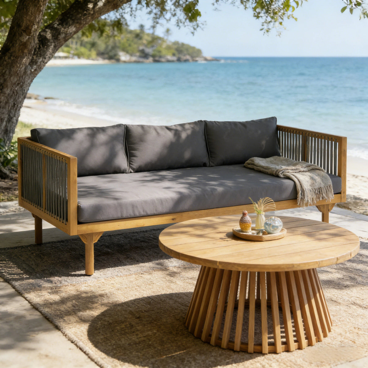 2-Piece Outdoor Patio Set with Rope Back and Water-Repellent Cushions - Dark Grey
