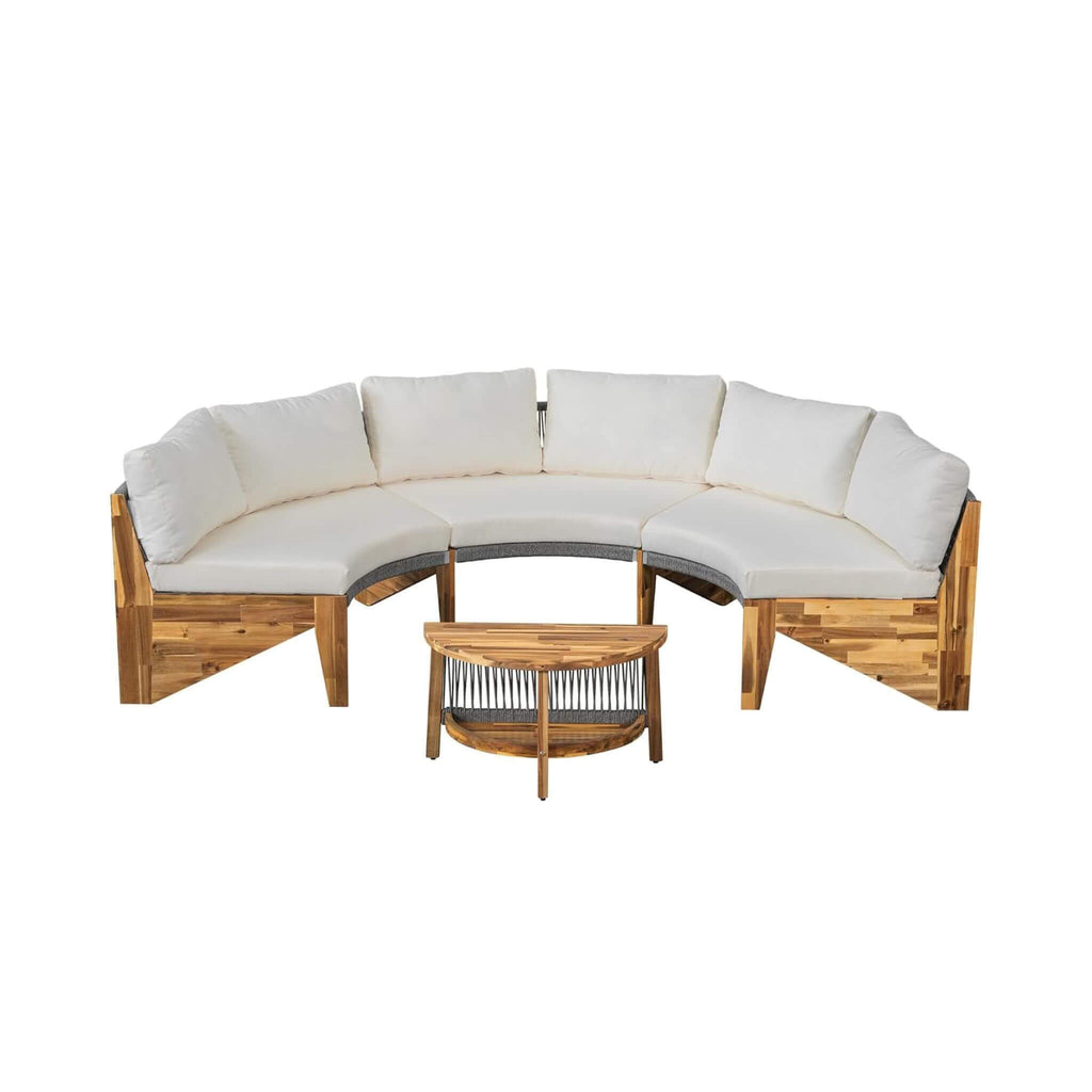 6-Person Half Moon Beige Patio Sectional Set With Cushions And Table (SAK61928)