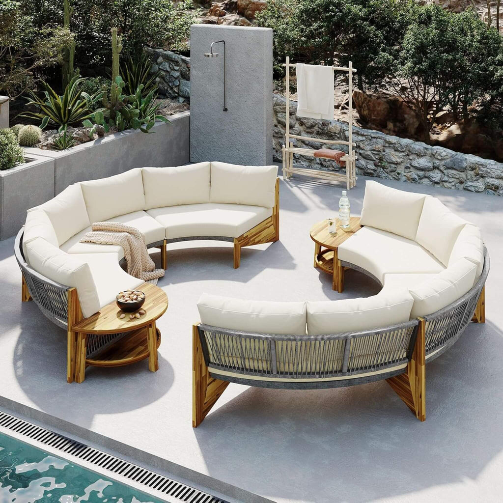 6-Person Half Moon Beige Patio Sectional Set With Cushions And Table (SAK61928)